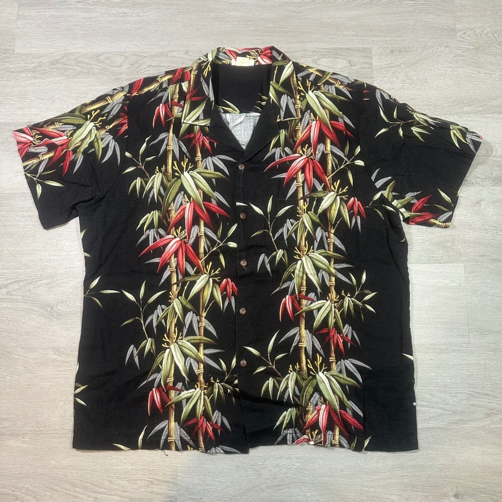 Nani Creations Kalali Hawaii XXL Mens Bamboo Hawaiian Shirt Black Tropical‎